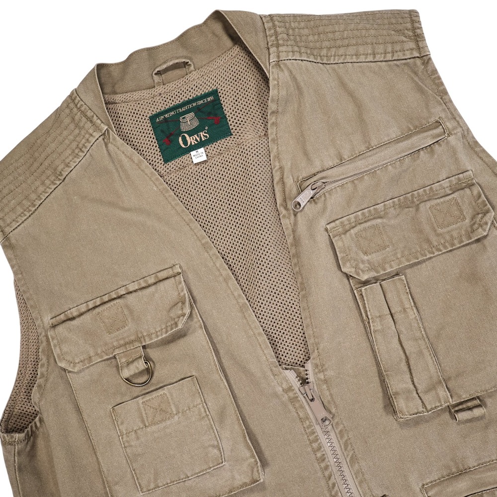 ORVIS Men's M Tan Khaki Cotton Multi-Pocket Outdoor Utility Fly Fishing Vest